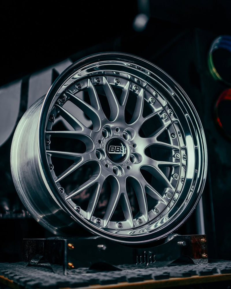 fully polished split BBS wheel with silver mesh alloy design