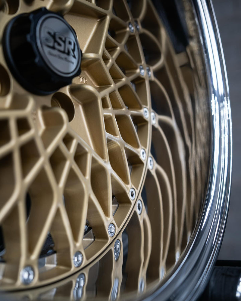 custom split wheel refurbishment with gold mesh centre